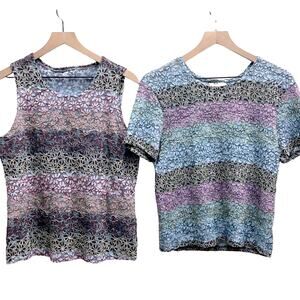 Y2K Vintage Floral Top Size Small Metallic Flowers 3D Lace Spring Colorful Blue